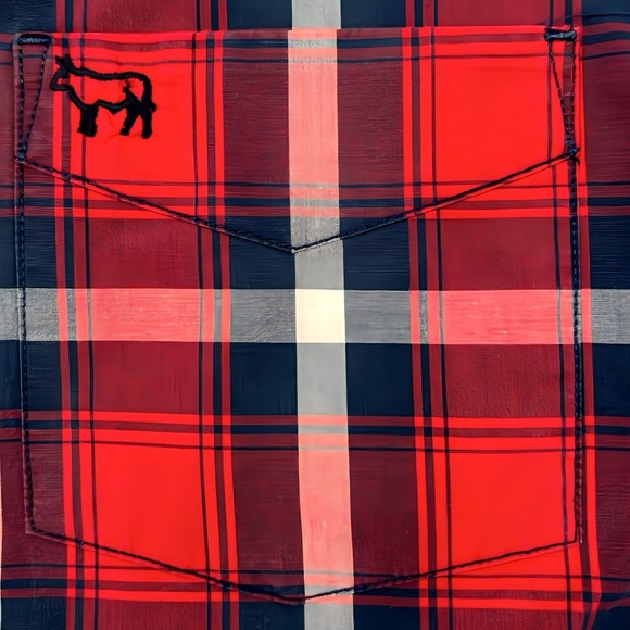 Kingsley Heath Red Plaid Muscle Fit Long Sleeve Button-Up Shirt - Men’s Sz Large - Picture 7 of 11